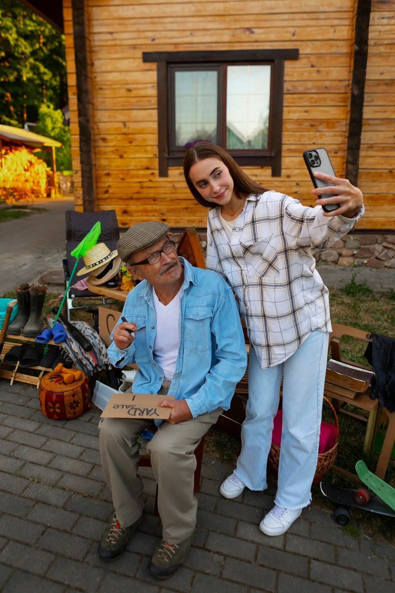 Снимок людей в полный рост на гаражной распродаже